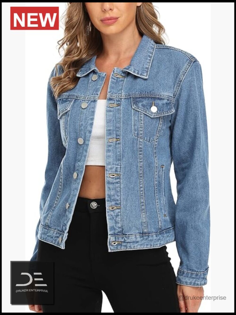 Long Sleeve Button Up Denim Jacket with Pockets